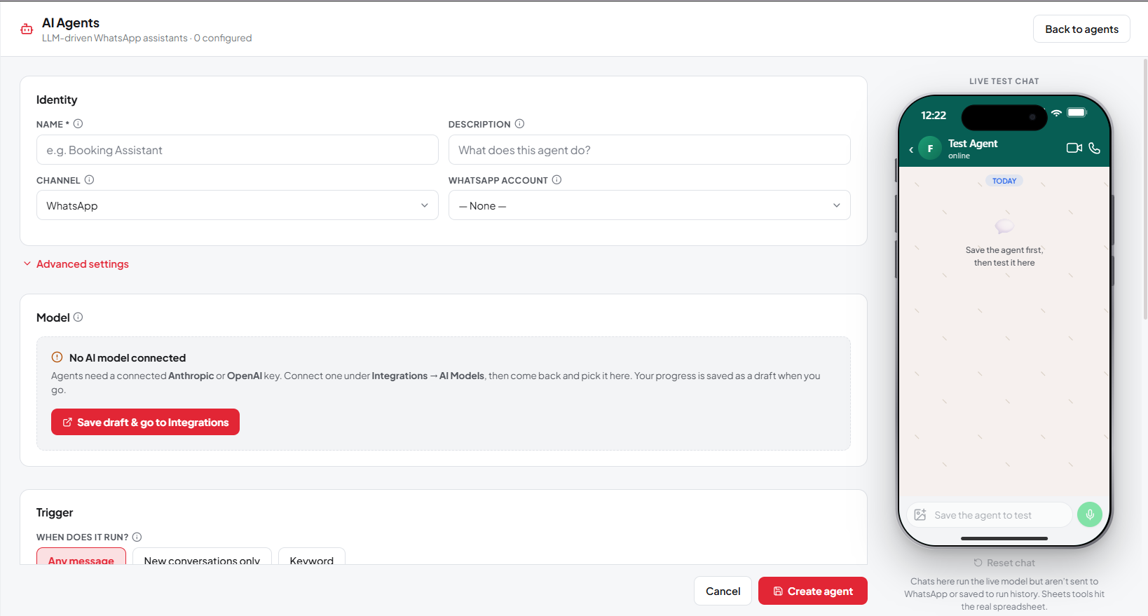 Figure 22. AI agent editor